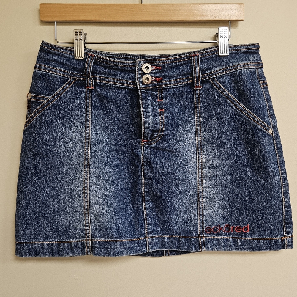 Ecko Red Unlimited 7 Y2K Faded Denim Skirt Mini Micro Girly
